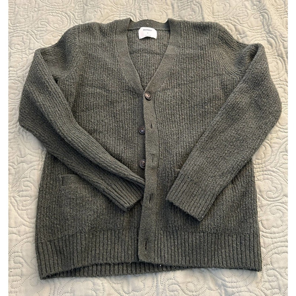 Old Navy Shawl Collar Green Cardigan Sweater Mens Medium Pockets Long Sleeve